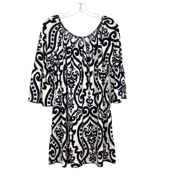 Red Lolly Mini A-Line Dress Size S Black Tan Off the Shoulder 3/4 Bell Sleeve - Picture 1 of 6